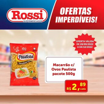 Rossi Supermercado Macarrao c/ Ovos Paulista pacote 500g oferta