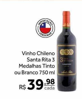 Verdemar Supermercado Vinho chileno santa rita 3 medalhas tinto ou branco oferta