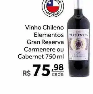 Verdemar Supermercado Vinho chileno elementos gran reserva carmenere ou cabernet oferta