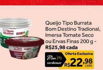 Verdemar Supermercado Queijo tipo burrata bom destino tradicional, imersa tomate seco ou ervas finas oferta