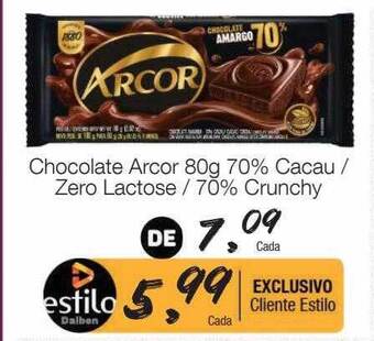 Supermercado Dalben Chocolate arcor 70% cacau zero lactose 70% crunchy oferta