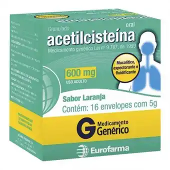 Acetilcisteína eurofarma 600mg com 16 envelopes