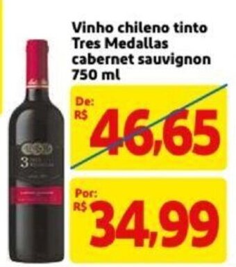 Extra Supermercado Vinho Chileno tinto Tres Medalhas cabernet sauvignon 750ml oferta