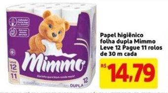 Papel Higiénico Folha Dupla Mimmo Leve 12 Pague 11 rolos de 30m cada