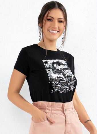 Posthaus Quintess - blusa preta com paetês oferta