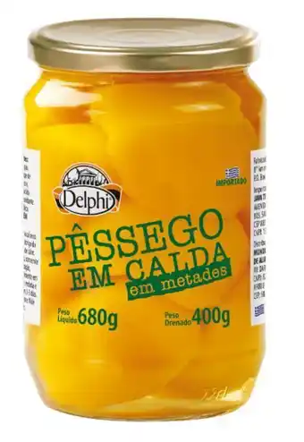 Pêssego em calda grego delphi em metades 680g