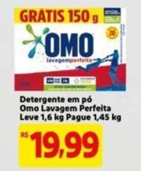 Extra Supermercado Detergente em Po Omo Lavagem Perfeita Leve 1.6kg pague 1.45kg oferta