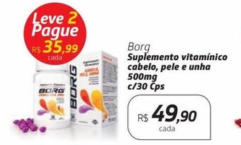 Borg suplemento vitamínico cabelo, pele e unha 500mg c/30 cps