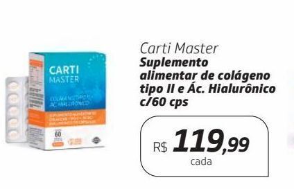 Carti master suplemento alimentar colágeno tipo ii + ácido hialurônico c/60  cps oferta na Drogal