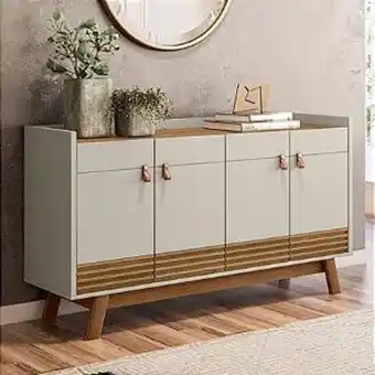 Lojas Guido Buffet abruzzo (1,60m) 4 portas com puxador em couro./amendoa/off white oferta