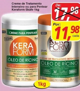 Supermercados Guanabara Creme de Tratamento Intensivo ou para Pentear Keraform Skafe 1kg oferta