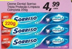 Creme Dental Sorriso Tripla Protecao Limpeza Completa 220g
