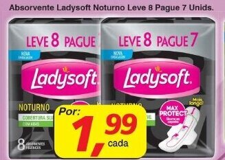 Absorvente Ladysoft Noturno leve 8 Pague 7 unids.