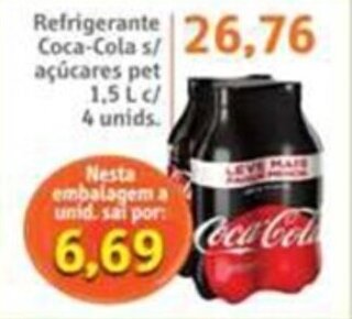 Sonda Refrigerante Coca Cola s/ acucares pet 1.5L c/ 4 unids. oferta