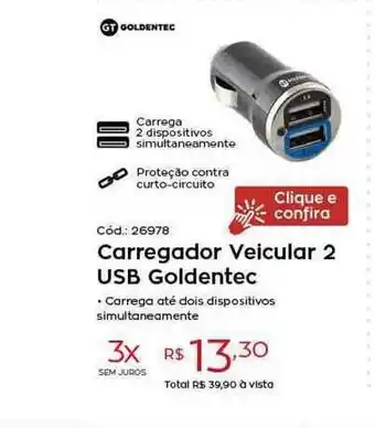 Ibyte Carregador Veicular 2 Usb Goldentec oferta