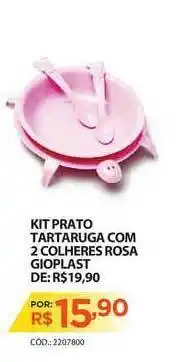Kit Prato Tartaruga Com 2 Colheres Rosa Gioplast
