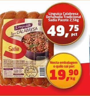 Tenda Atacado Linguiça calabresa defumada tradicional sadia pacote 2,5kg oferta
