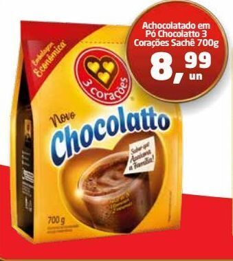 Tenda Atacado Achocolatado em pó chocolatto 3 corações sachê 700g oferta