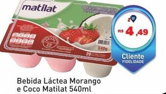 Bebida láctea morango e coco matilat 540ml