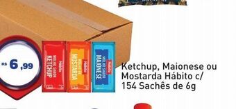 Tonin Superatacado Ketchup, maionese ou mostarda hábito c/ 154 sachês de 6g oferta
