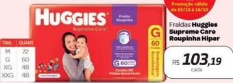 Drogal Fraldas huggies supreme care roupinha hiper oferta
