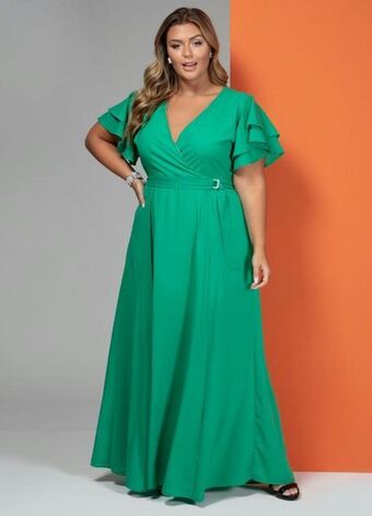 Quintess - vestido longo verde com cinto