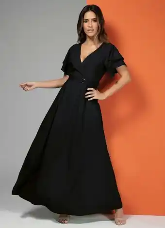 Posthaus Quintess - vestido longo preto com cinto oferta