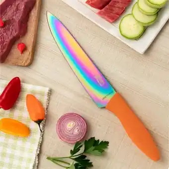 Pão de Açúcar Faca yuze titanium colorida chef 8´´ laranja aço revestimento titânio oferta