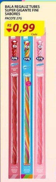 Assaí Atacadista Bala Regaliz Tubes Super Gigante Fini sabores 27g oferta