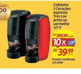 Comper Cafeteira 3 corações espresso tres ou preta ou vermelha oferta