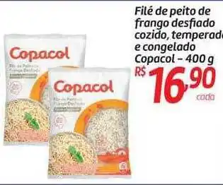 Filé de peito de frango desfiado cozido temperado e congelado copacol