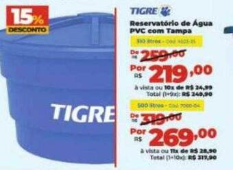 Lojas Becker Tigre reservatório de água pvc com tampa oferta