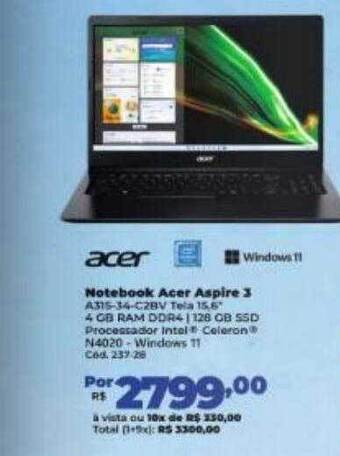 Lojas Becker Notebook acer aspire 3 oferta