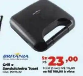 Lojas Becker Britania grill e sanduicheira toast oferta