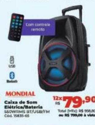 Lojas Becker Mondial caixa de som elétrica bateria oferta