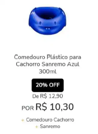 Cobasi Comedouro Plastico para Cachorro Sanremo Azul 300ml oferta