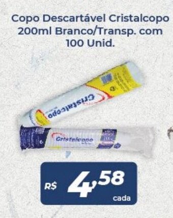Copo Descartavel Cristalcopo 200ml Branco/ Transp. com 100 unid.