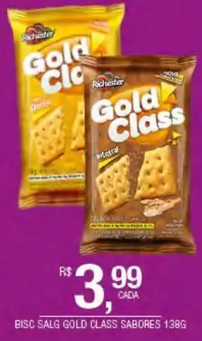 Biscoito salgado gold class 138g