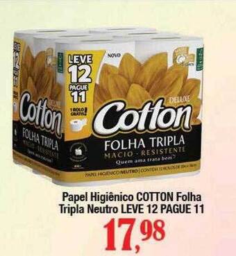 Supermercados Unidos Papel higiênico cotton folha tripla neutro leve 12 pague 11 oferta