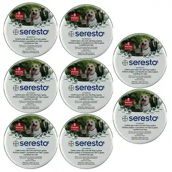 Coleira seresto antipulgas cães até 8kg 38cm bayer kit 8 unid