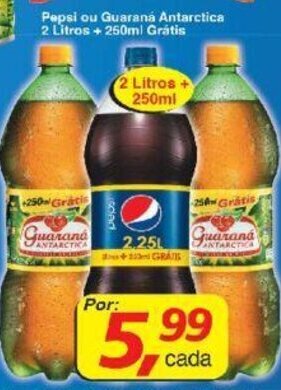 Supermercados Guanabara Pepsi ou Guarana Antarctica 2L + 250ml Gratis oferta