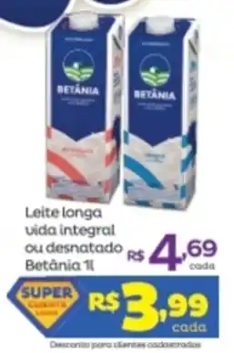 Super Lagoa Leite Longa vida integral ou desnatado Betania 1L oferta