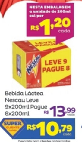 Super Lagoa Bebida lactea Nescau leve 9x200ml pague 8x200ml oferta