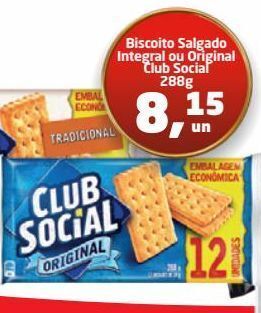 Biscoito salgado integral ou original club social 288g