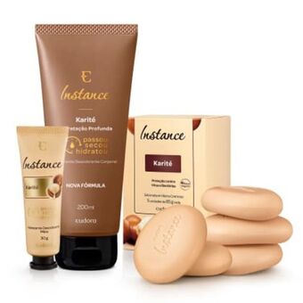 Combo karité: sabonete em barra 85g + hidratante corporal 200ml + hidratante mãos 30g