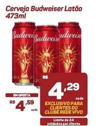 Rede Vivo Cerveja budweiser latão oferta