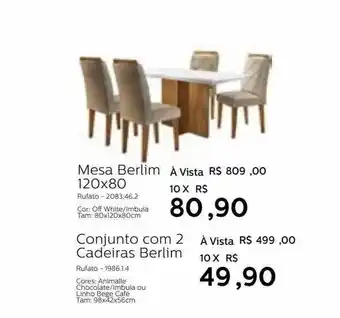 Grupo Formosa Mesa berlim 120x80 conjunto com 2 cadeira berlim oferta