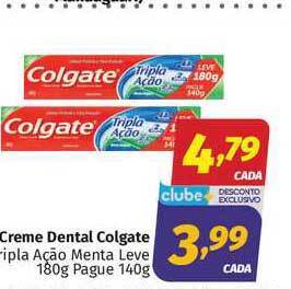 Supermercados Cidade Canção Creme Dental Colgate Tripla Ação Menta Leve 180g Pague 140g oferta