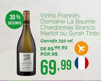 Oba Hortifruti Vinho Francês Domaine La Baume Chardonnay Branco Merlot Ou Syrah Tinto 30% Desconto 750ml oferta