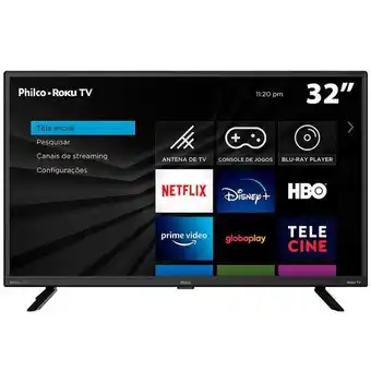 Carrefour Smart tv 32 polegadas hd roku led ptv32g70rch dolby áudio philco oferta